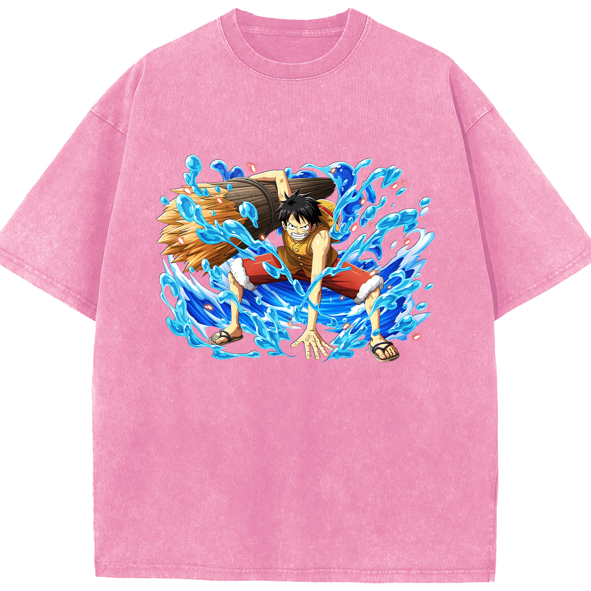ワンピース モンキー・D・ルフィ ONE PIECE Monkey D. Luffy 綿100% ヴィンテージ風 半袖Tシャツ（フロントプリント）